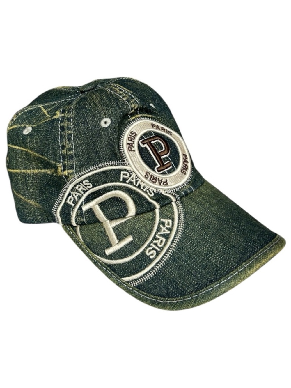 Robin Ruth Paris Denim Baseball Cap Distressed Embroidered Logo Hat